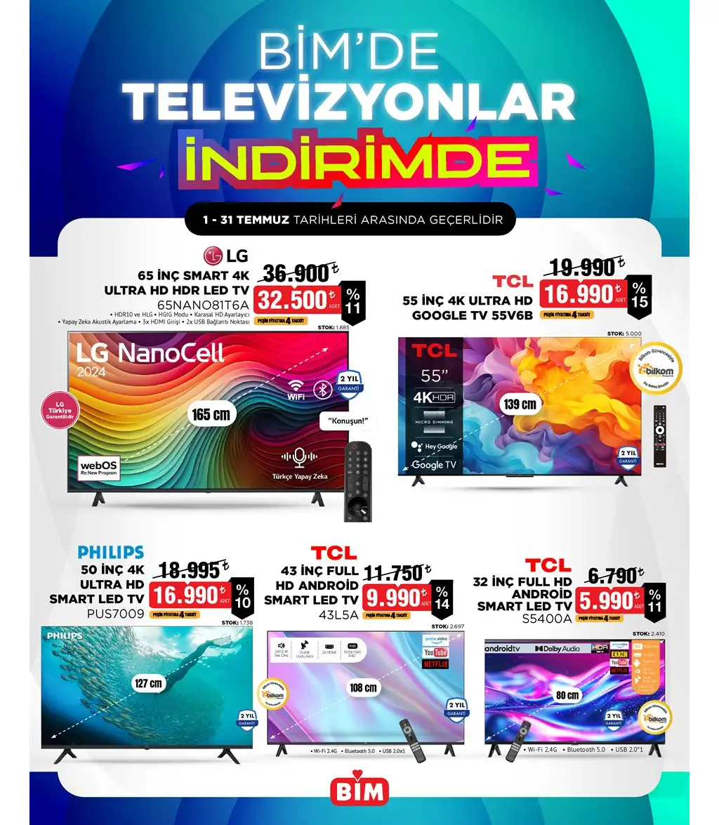 Bim 1-31 Temmuz 2025 Arası Televizyon İndirimleri Kataloğu - Sayfa 1