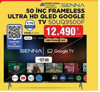 Senna 50UQ9500F 50 İnç Frameless Ultra Hd Qled Google Tv 